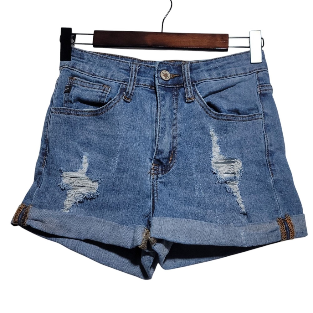 Kancan‎ Size 23 Mid Rise Rolled Hem Distressed Denim Shorts Style KC6036L